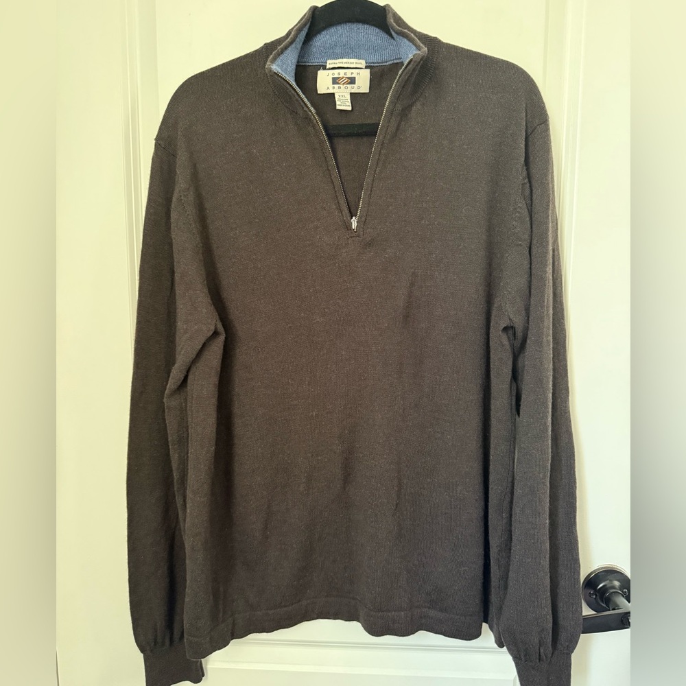 Joseph Abboud 100% Merino Wool Men's Dark Brown Zip-Up Sweater